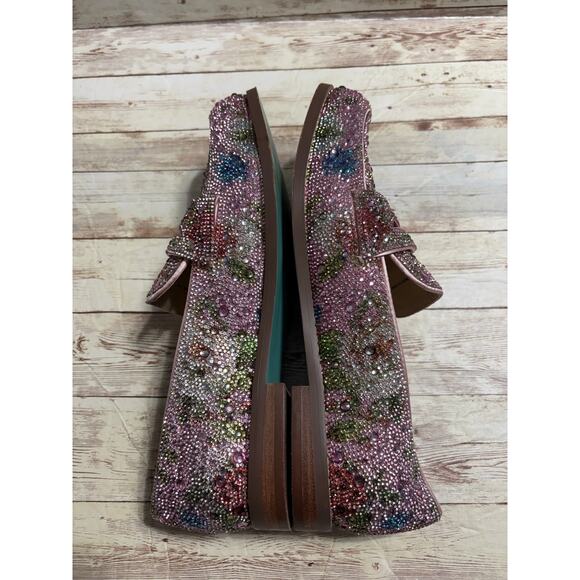 Betsey Johnson Aron Floral Multi Loafers Size 9 Pink Sparkle Bling - Picture 6 of 8